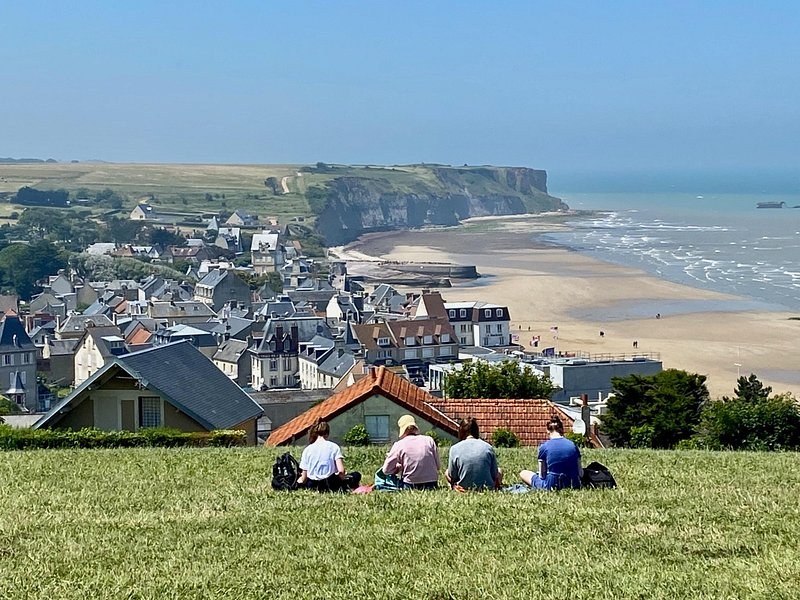 Arromanches and its long beach seen from the hill above the town