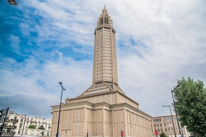 The tall concrete tower of the church of Saint-Joseph in Le Havre
